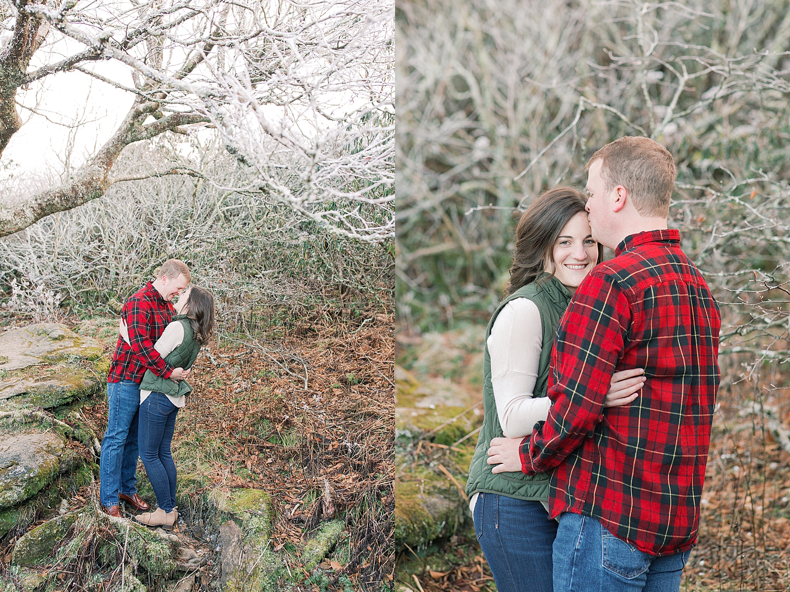 Craggy Gardens Trail Engagement Session Couple Nose to nose and Kiley Smiling at camera Photos