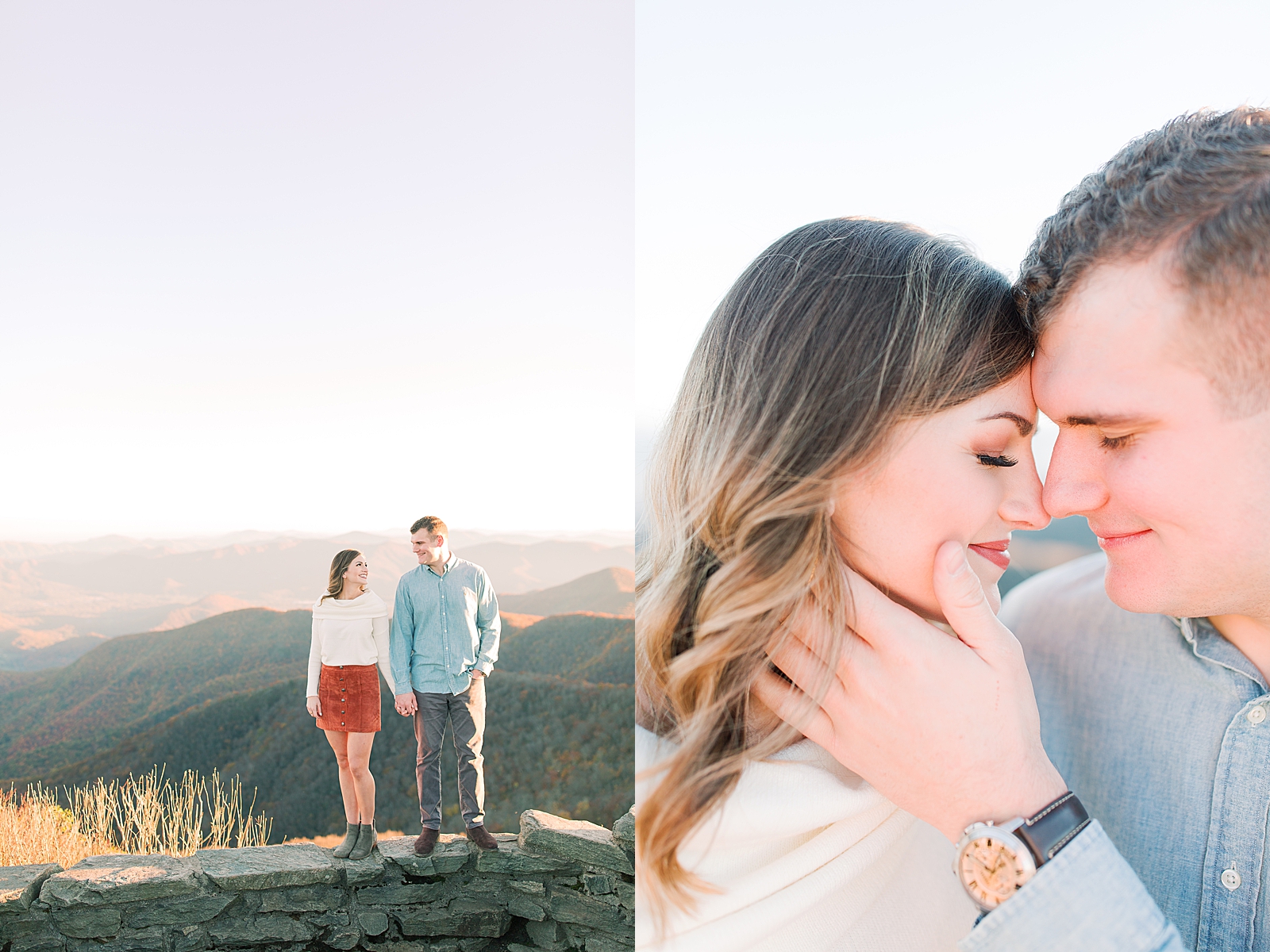 Craggy Gardens Engagement Couple Holding Hands Looking at Each Other and Couple Nose to Nose Photos
