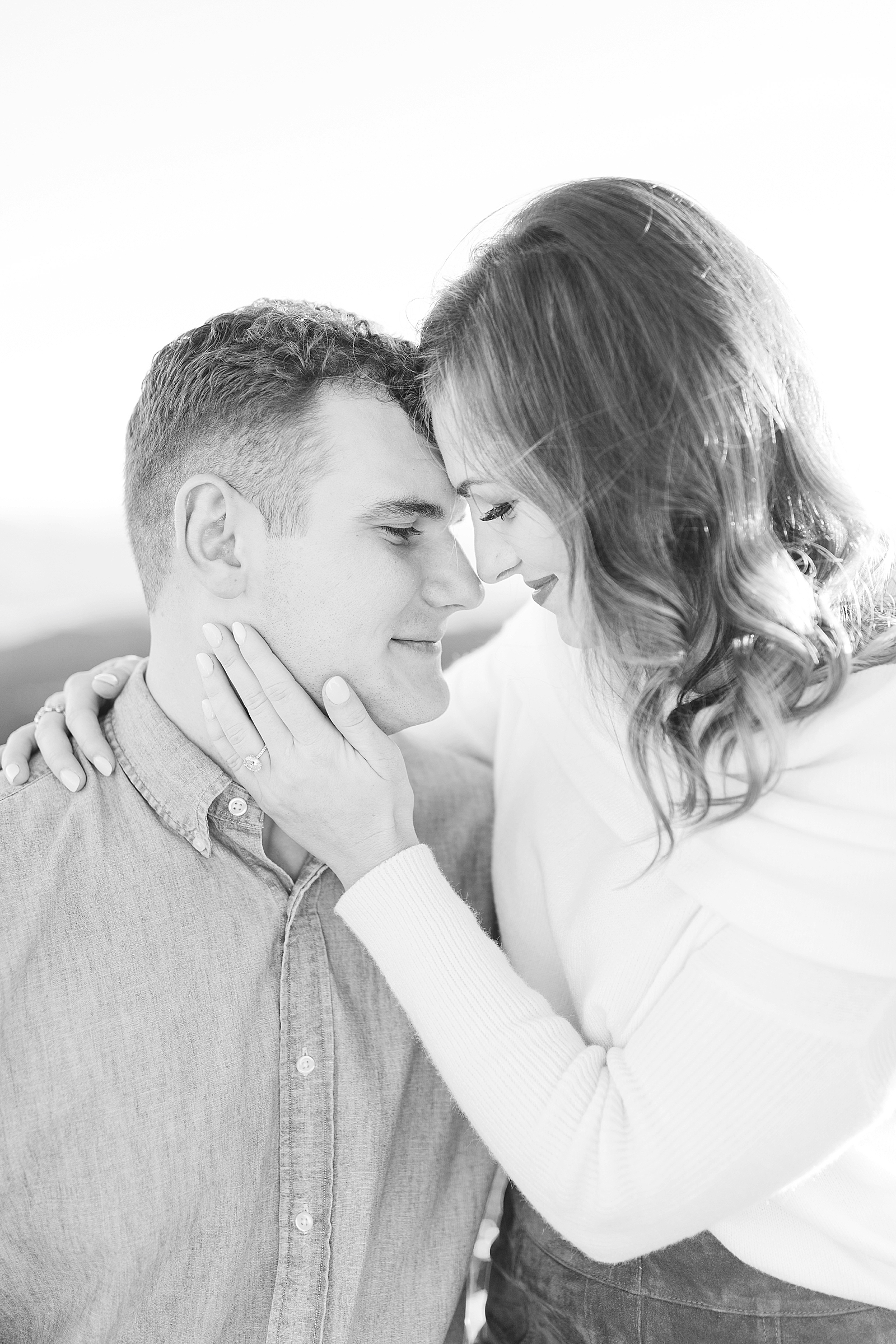 Craggy Gardens Engagement Black and White Couple Nose to Nose Photo