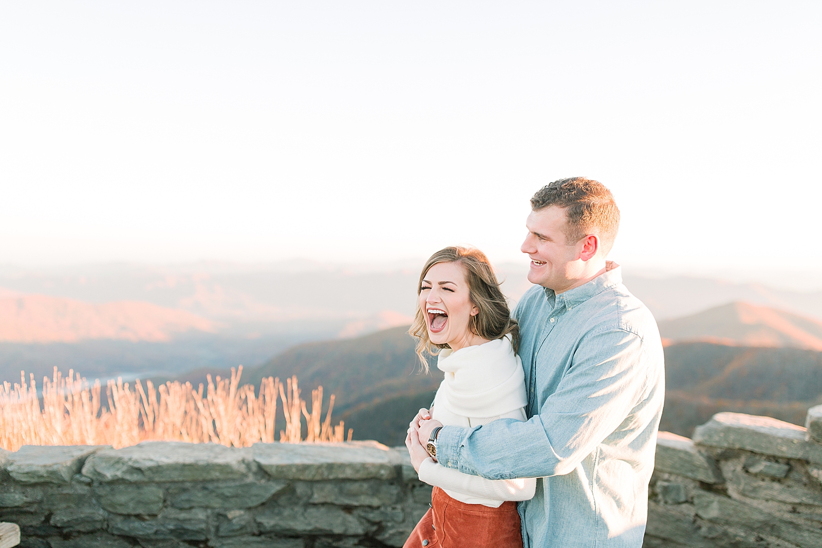 Craggy Gardens Engagement Couple Laughing and Hugging Photo