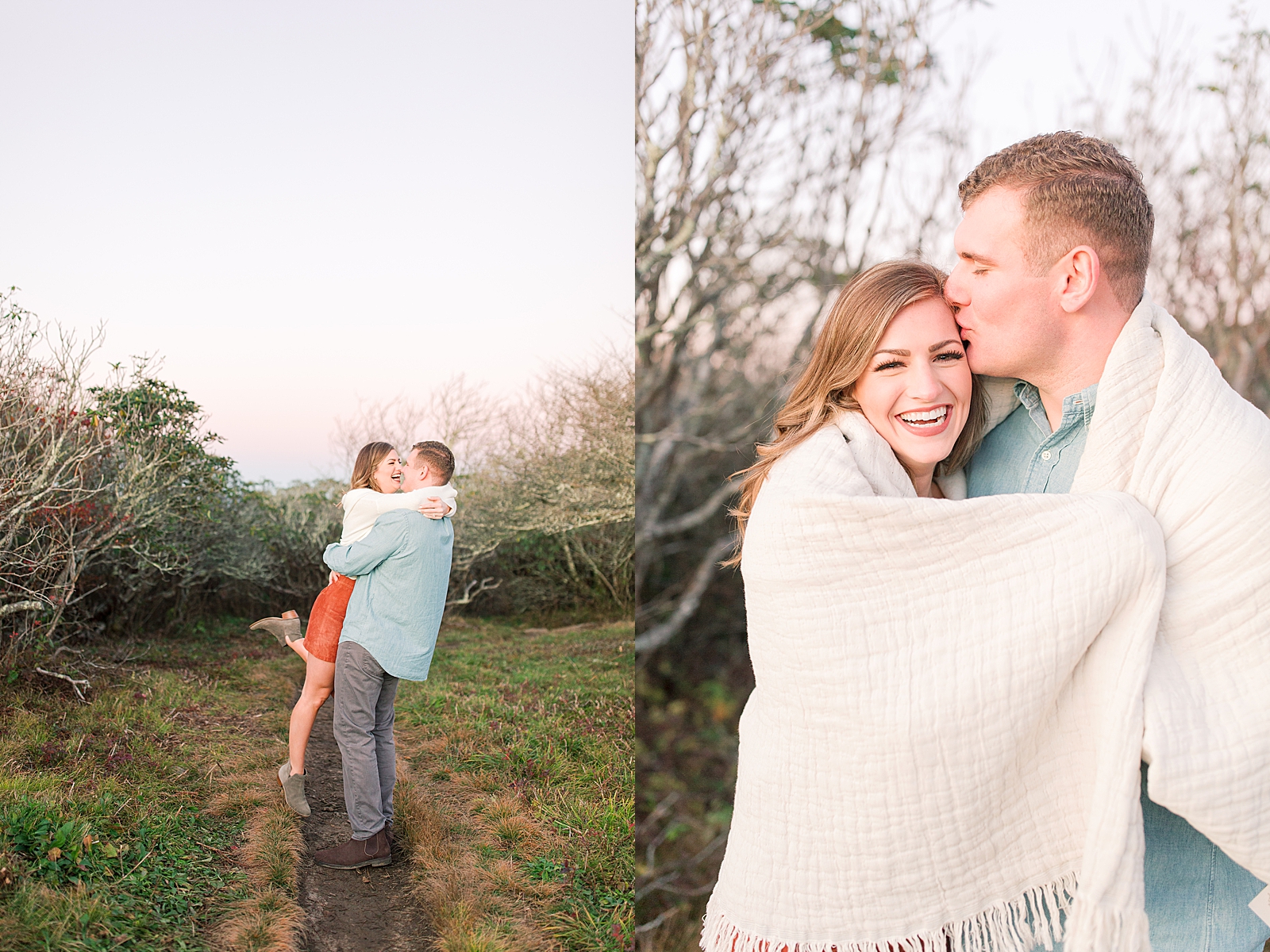 Craggy Gardens Engagement Couple Laughing and Hugging Photos