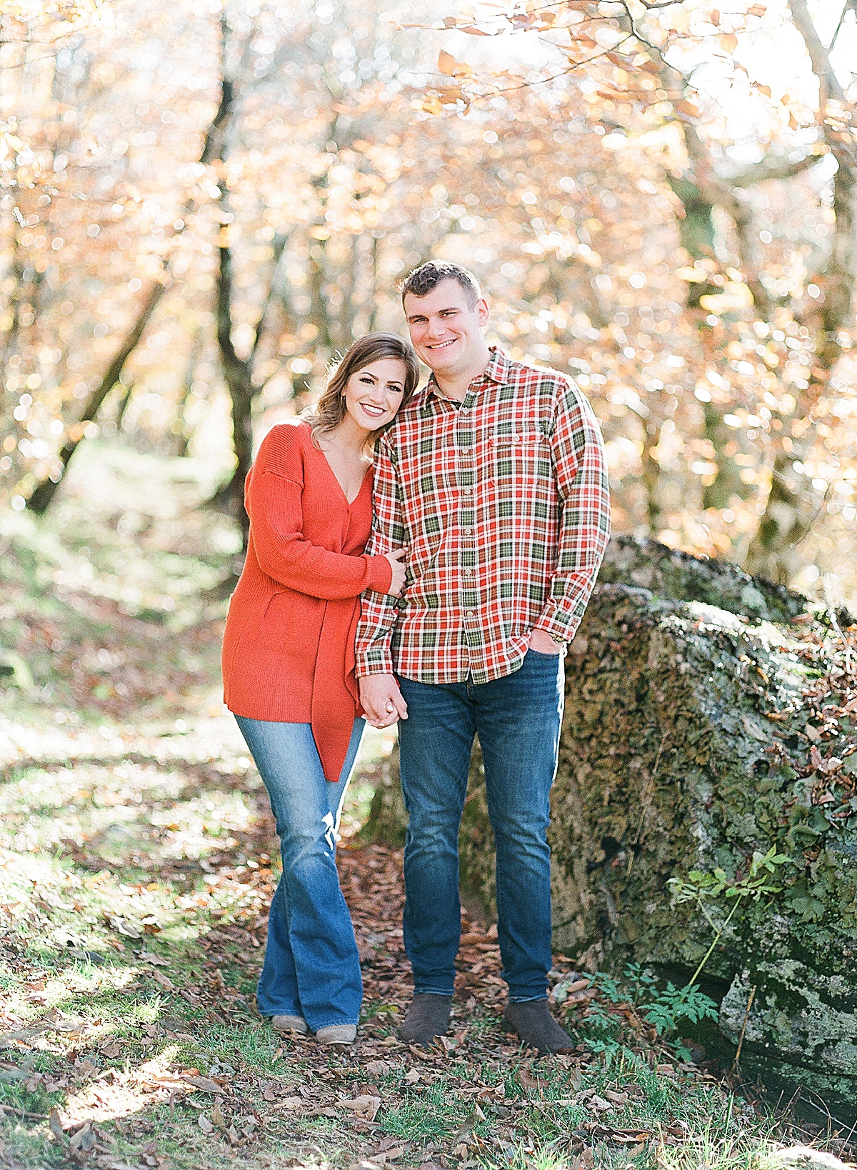 Craggy Gardens Engagement Couple Holding Hands Smiling at Camera Photo