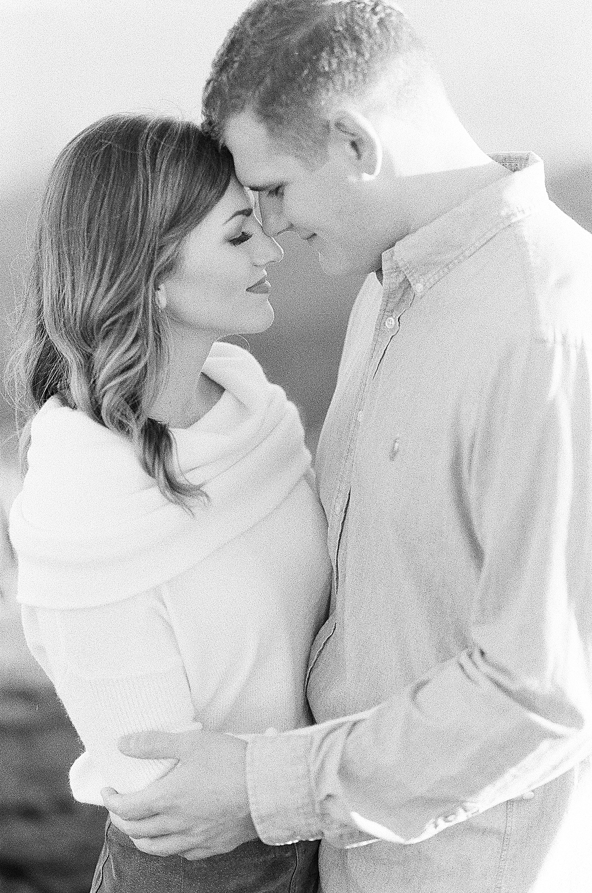 Craggy Gardens Engagement Grainy Black and White of Couple Nose to Nose Photo