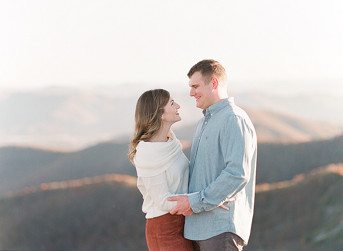 Craggy Gardens Engagement Couple Smiling at each other Photo
