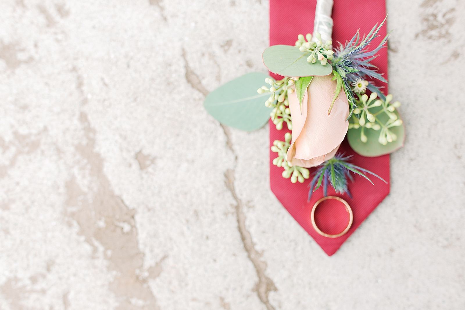 The Hackney Warehouse Wedding Grooms Tie and Boutonnière Photo