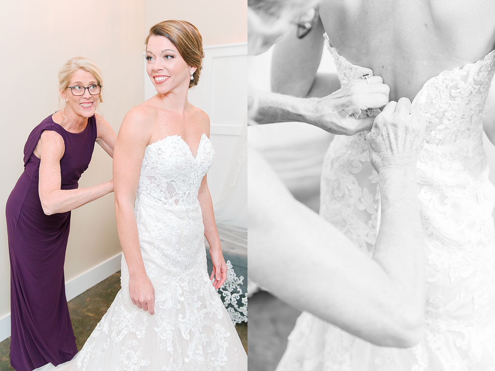 The Hackney Warehouse Wedding Mother Buttoning Brides Dress Photos