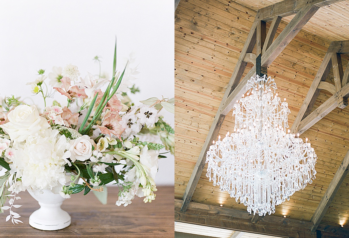 The Ridge Asheville Wedding Flower details and chandelier Photos