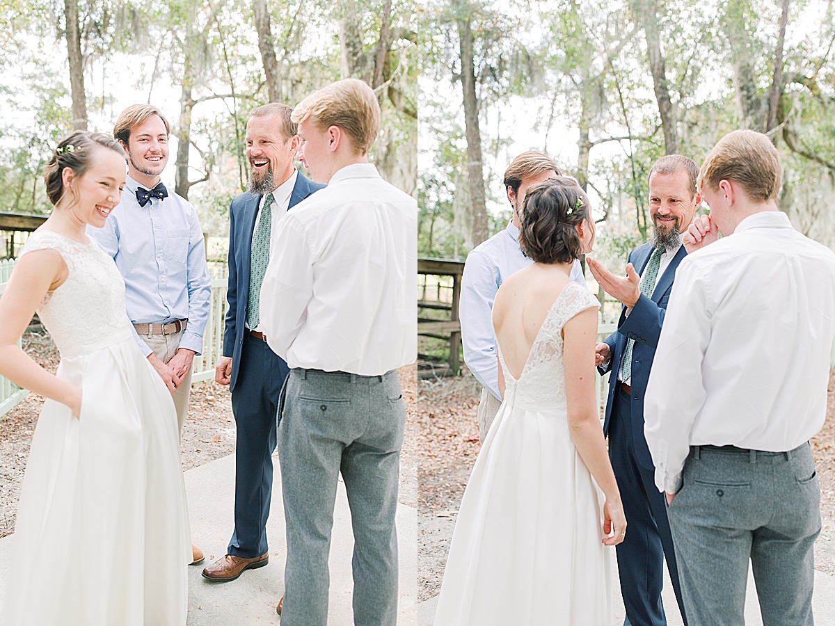 Bride Laughing with Dad and Brothers Photos 