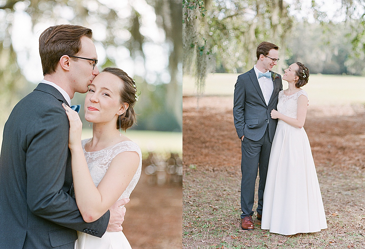 Bluffton SC Wedding Bride and Groom Snuggling Under Trees Photos 