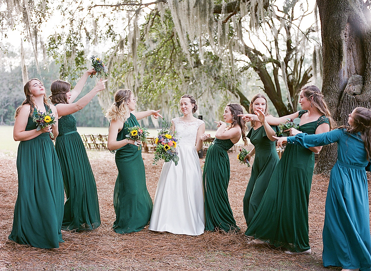 Bride Laughing and Dancing with Bridesmaids in Bluffton Photo 