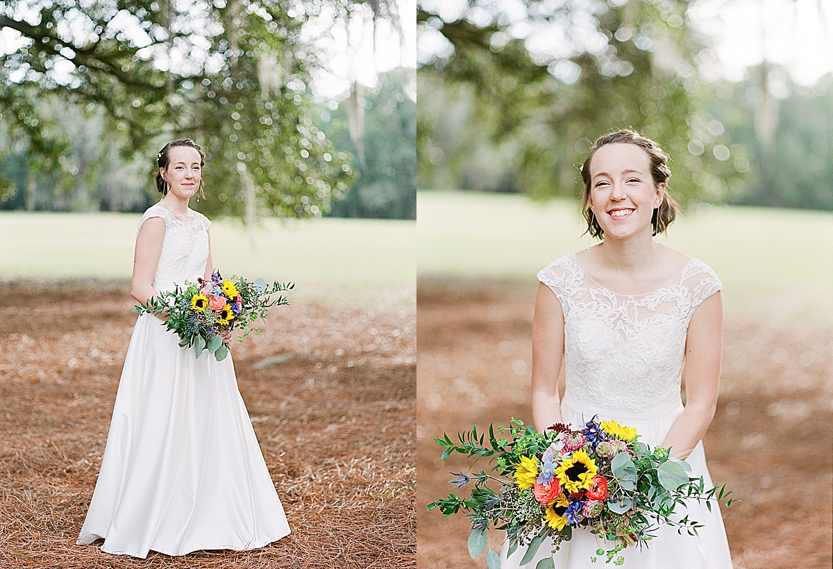 Bride with Flowers Smiling at Camera at Hewitt Oaks wedding Photo 