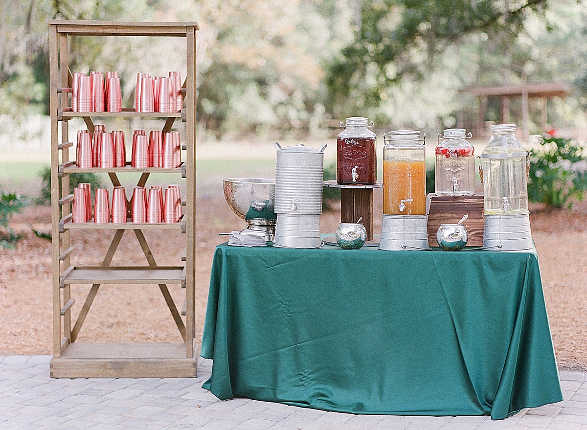 Wedding Reception Drink Station With Copper Cups 