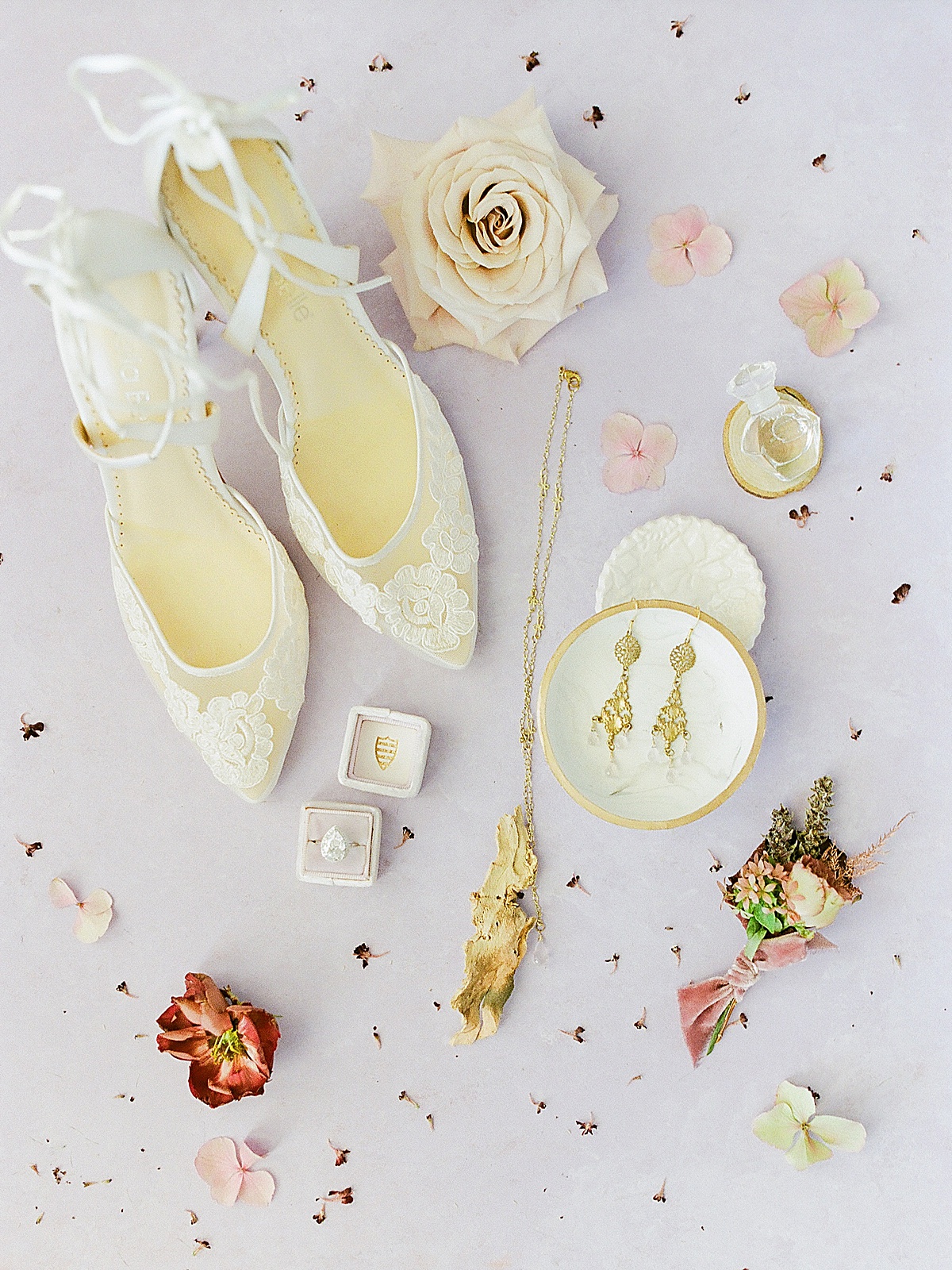 Bridal Details Shoes Ring Jewelry and Flowers Photo 