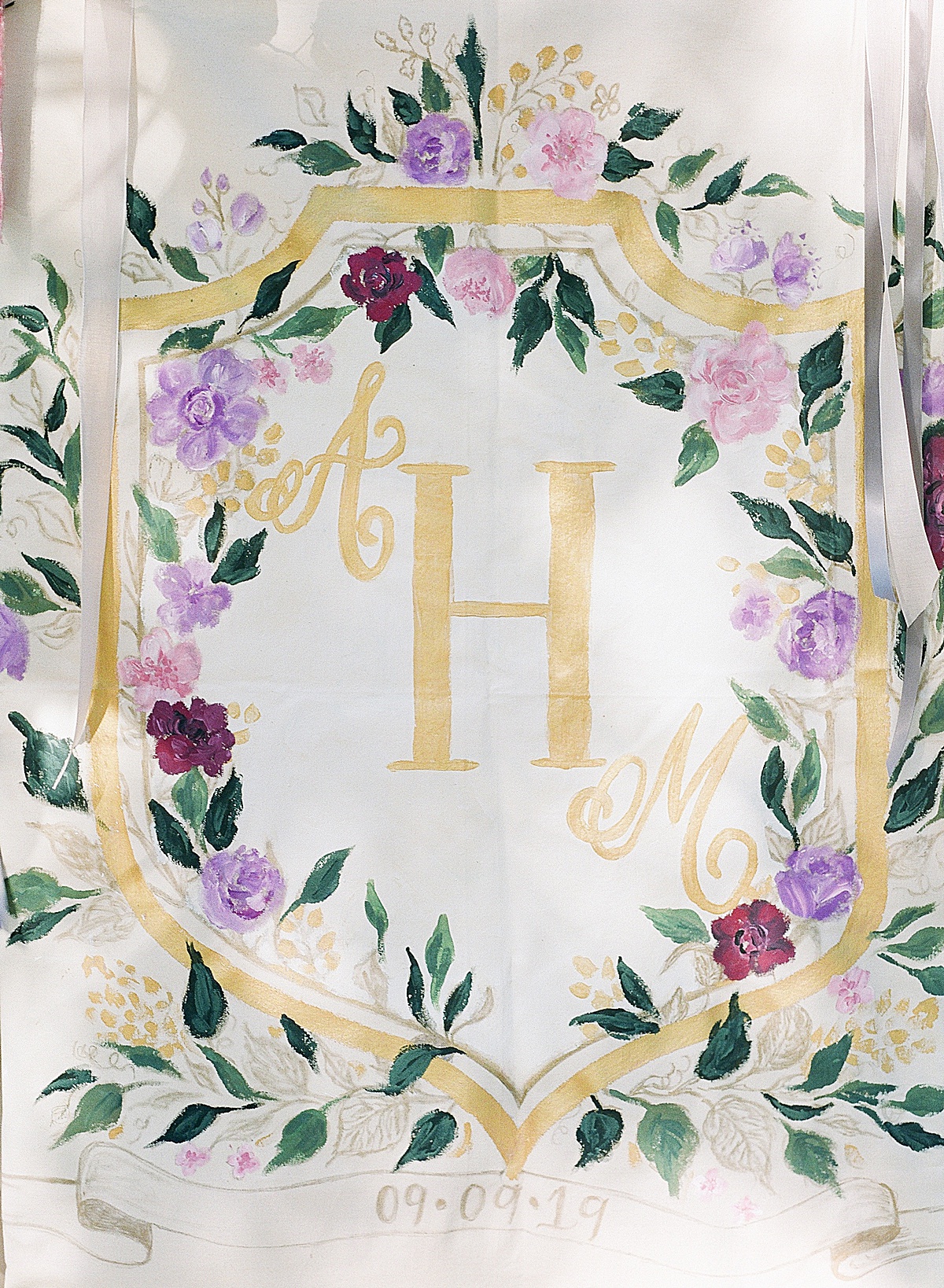 Monogrammed Lavender floral wedding banner 