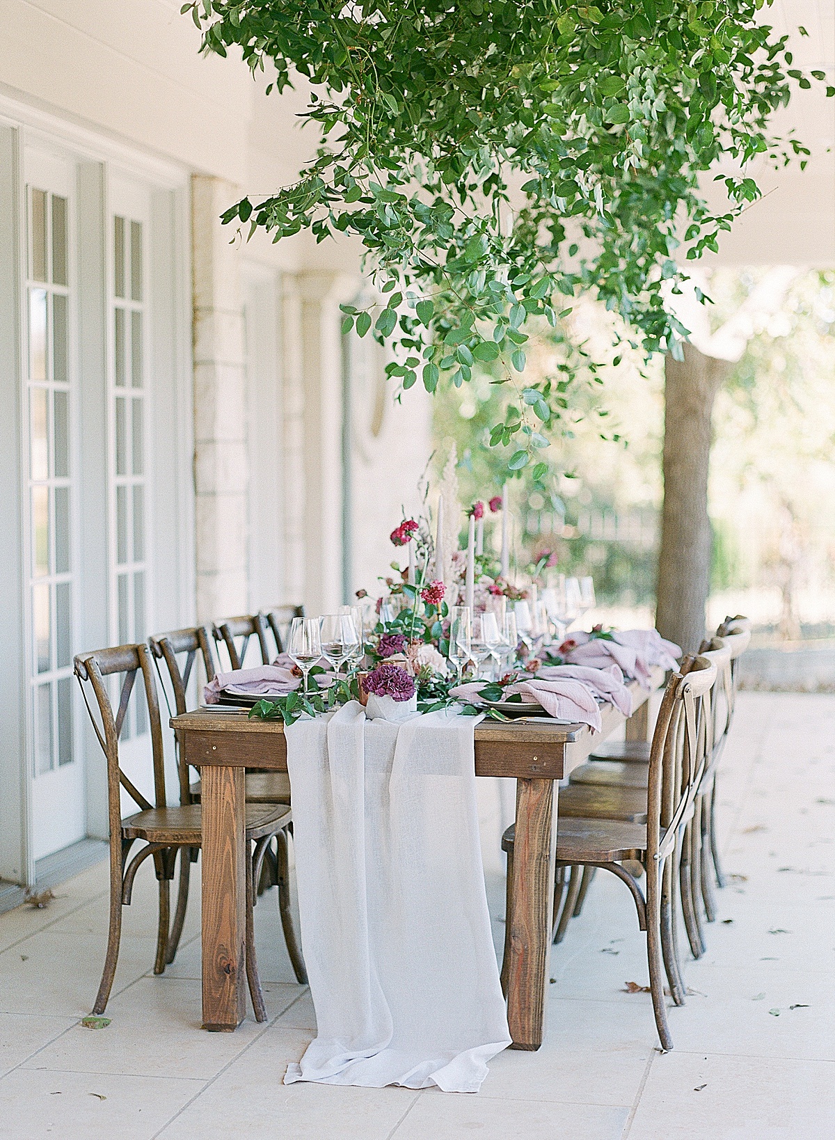 Wedding Reception Head Farm Table with Lavender Florals Photo