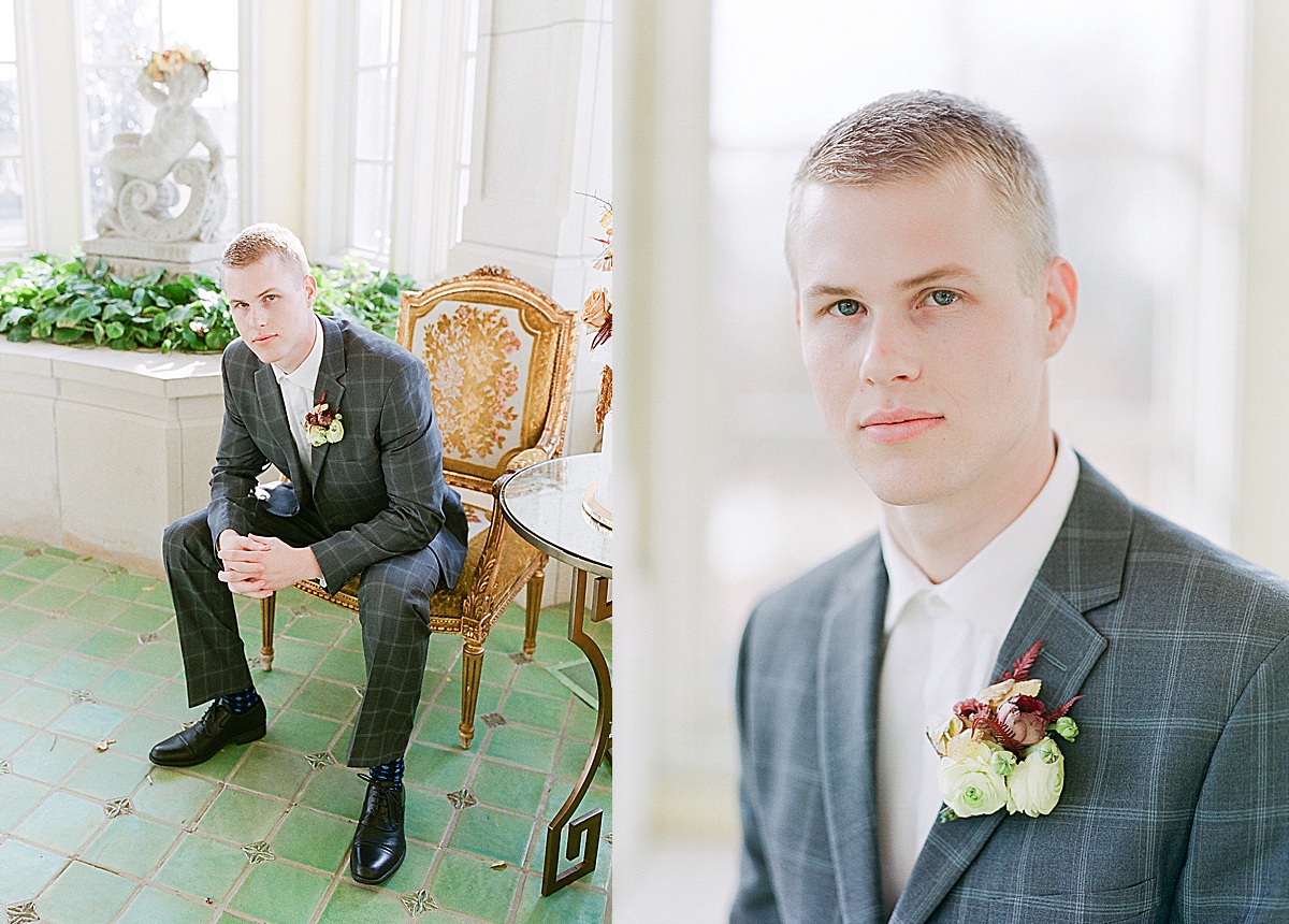 Groom Sitting in Chair Looking at Camera Photos