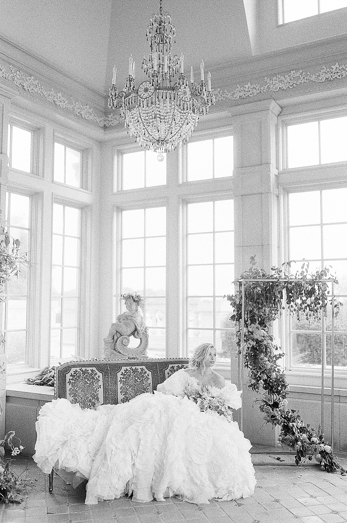 Black and White of Bride on Couch 