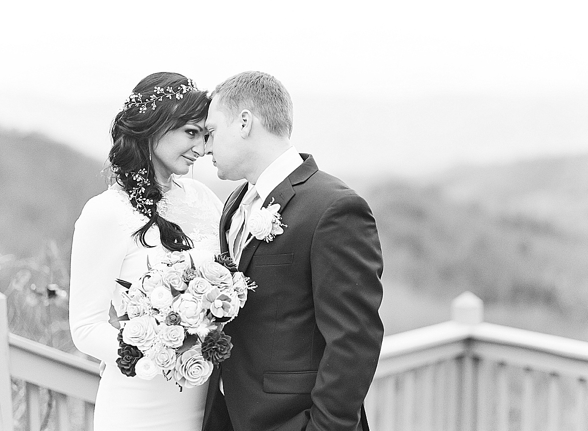  NC Wedding Venue Black and White of Couple Nose To Nose Photo