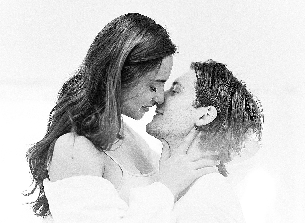 Black and White of Couple Nose To Nose About To Kiss Photo 