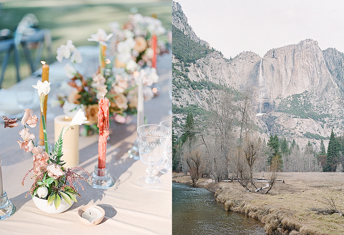 Yosemite Wedding Reception Table and Landscape of Yosemite Falls Photos 