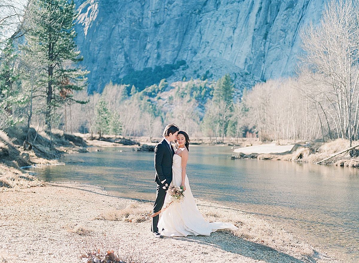 Yosemite Wedding Bride and Groom On The Valley Floor Photo