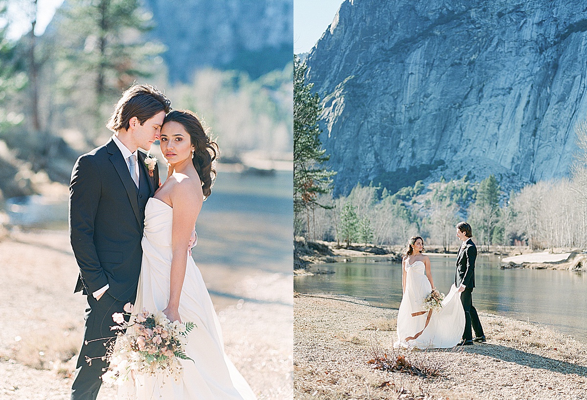 Yosemite Wedding Bride and Groom On Valley Floor Photos 