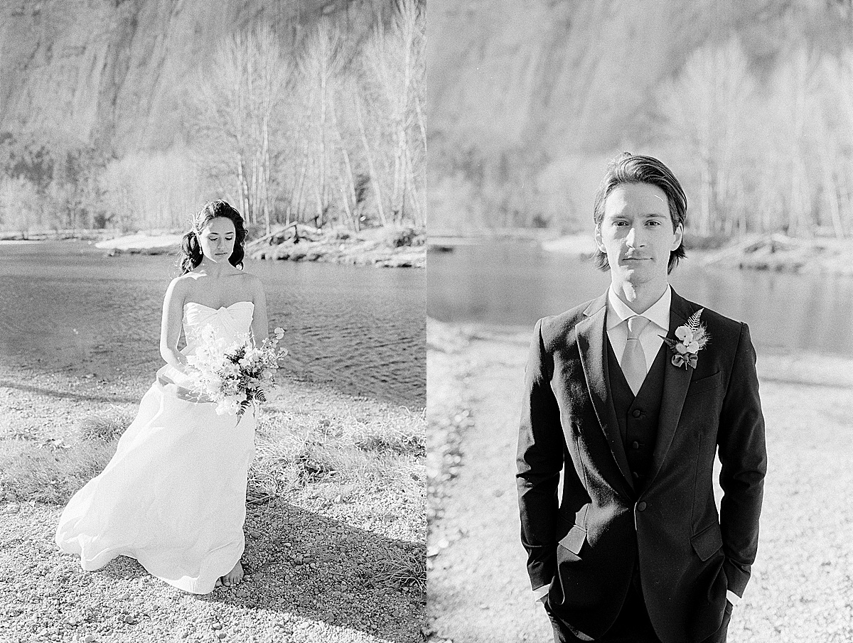 Yosemite Wedding Bride and Groom Black and White Photos 