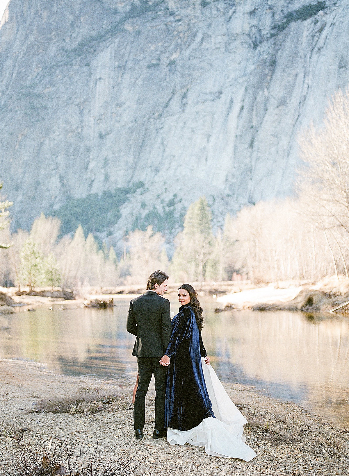 Yosemite Wedding Bride and Groom On Valley Floor Photo