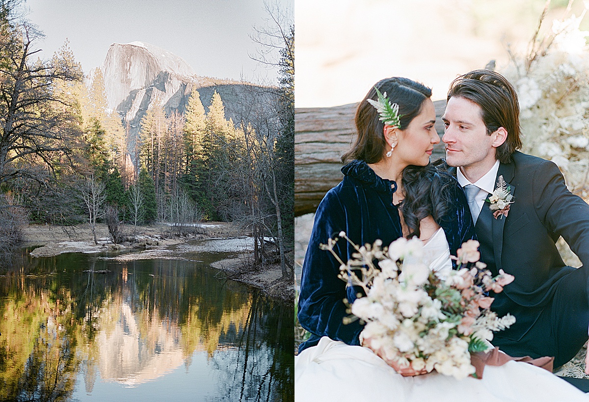 Half Dome Reflection and Bride and Groom Nose to Nose Photos 