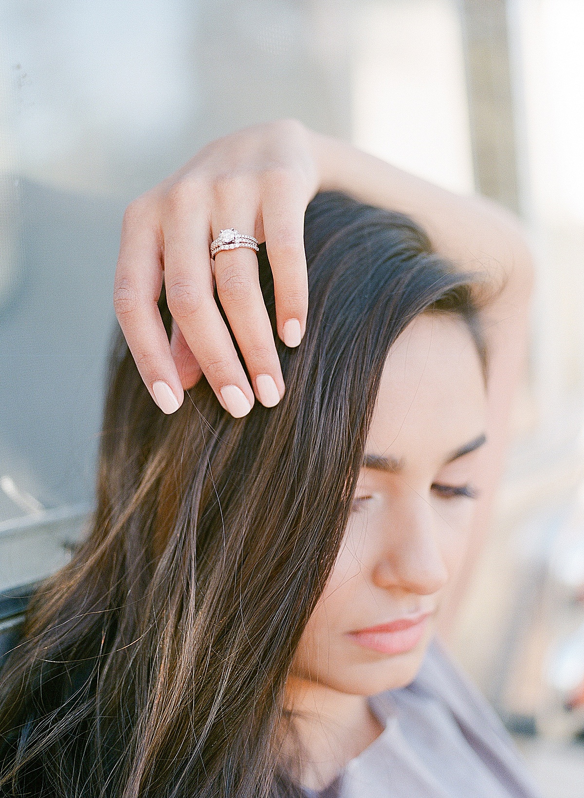 Autocamp Yosemite Avonlea With Hand WIth Engagement Ring On Her Head Photo