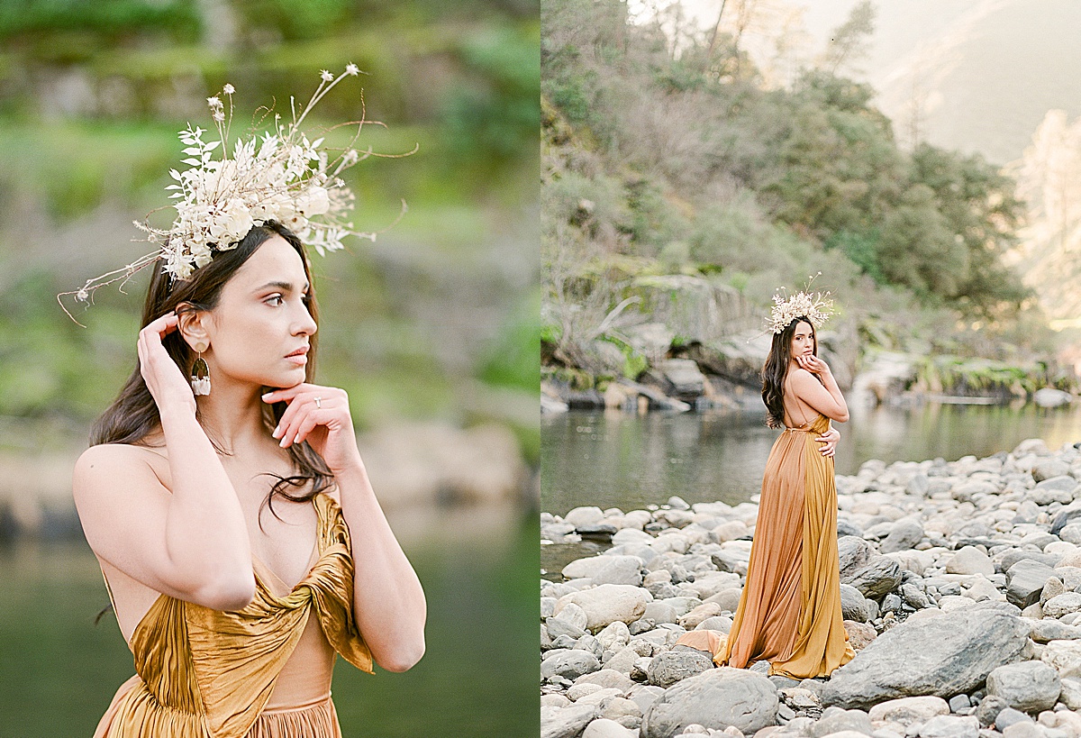 Leanne Marshall Golden Gown Model Wearing Headpiece Photos