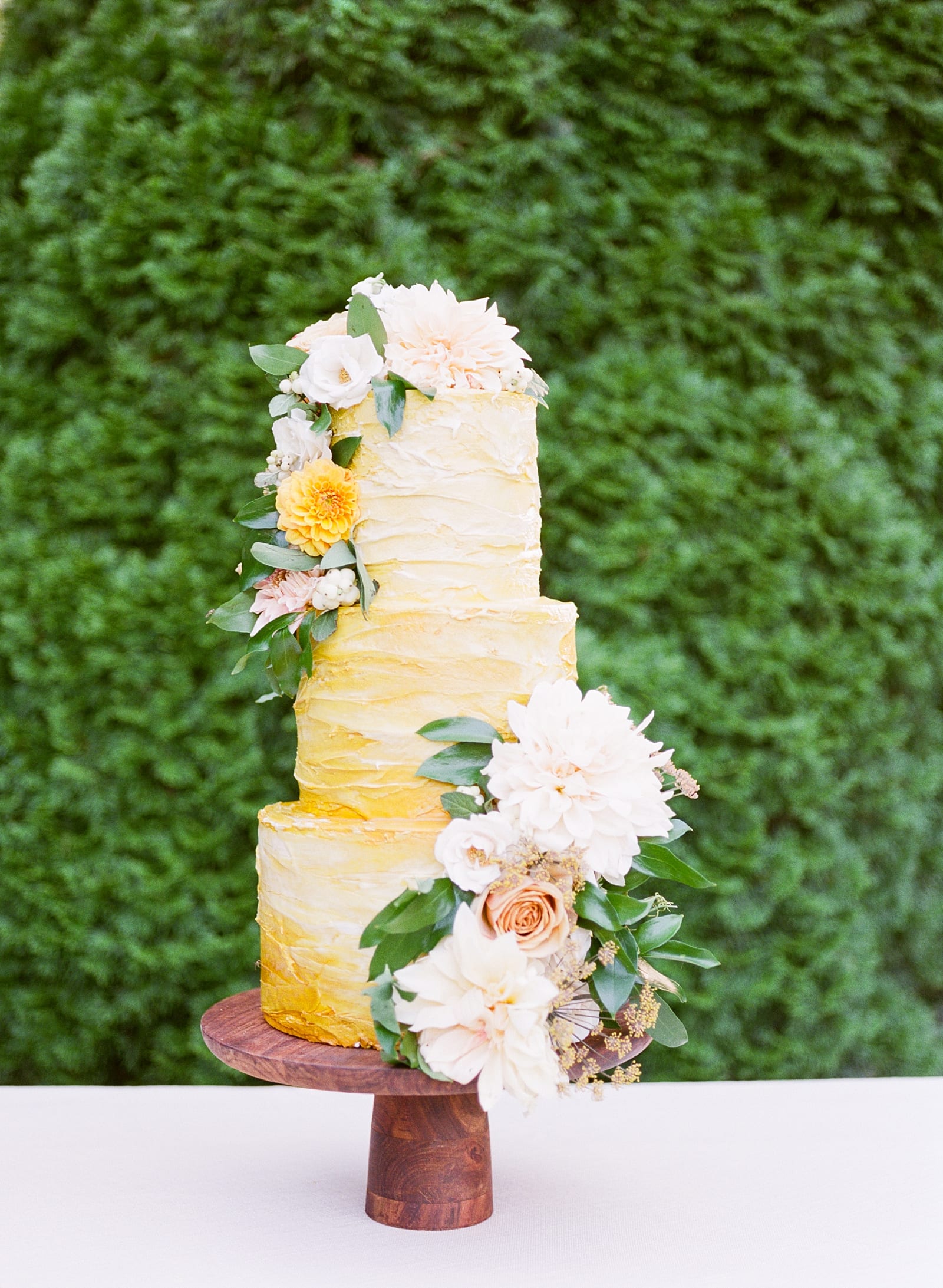 Wedding Cake Inspiration Yellow Cake with Flowers Photo 