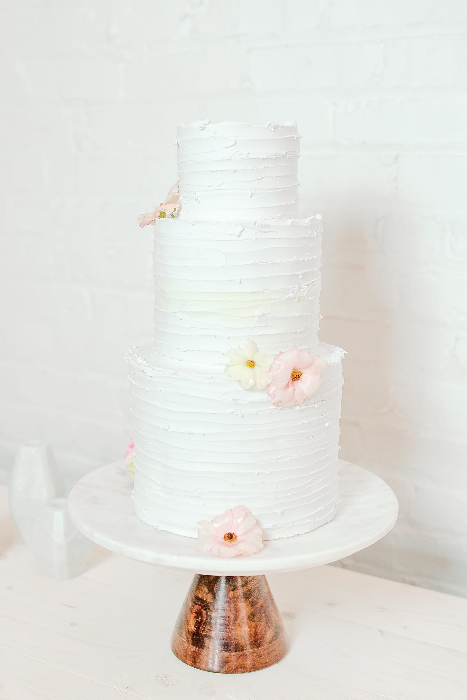 White Wedding Cake with Pink Flowers Photo 