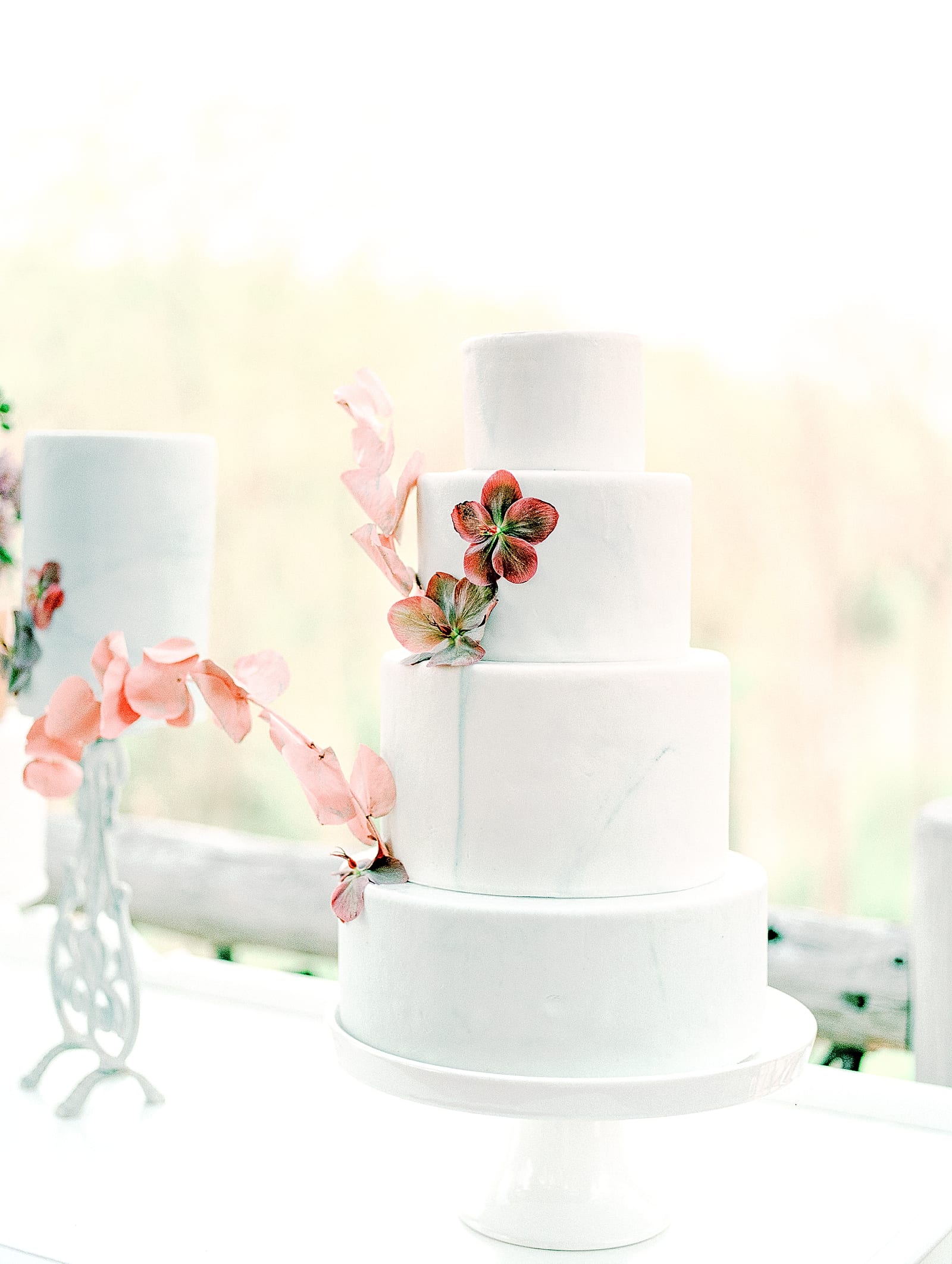 White Cake with Pink and Red Flowers Photo 