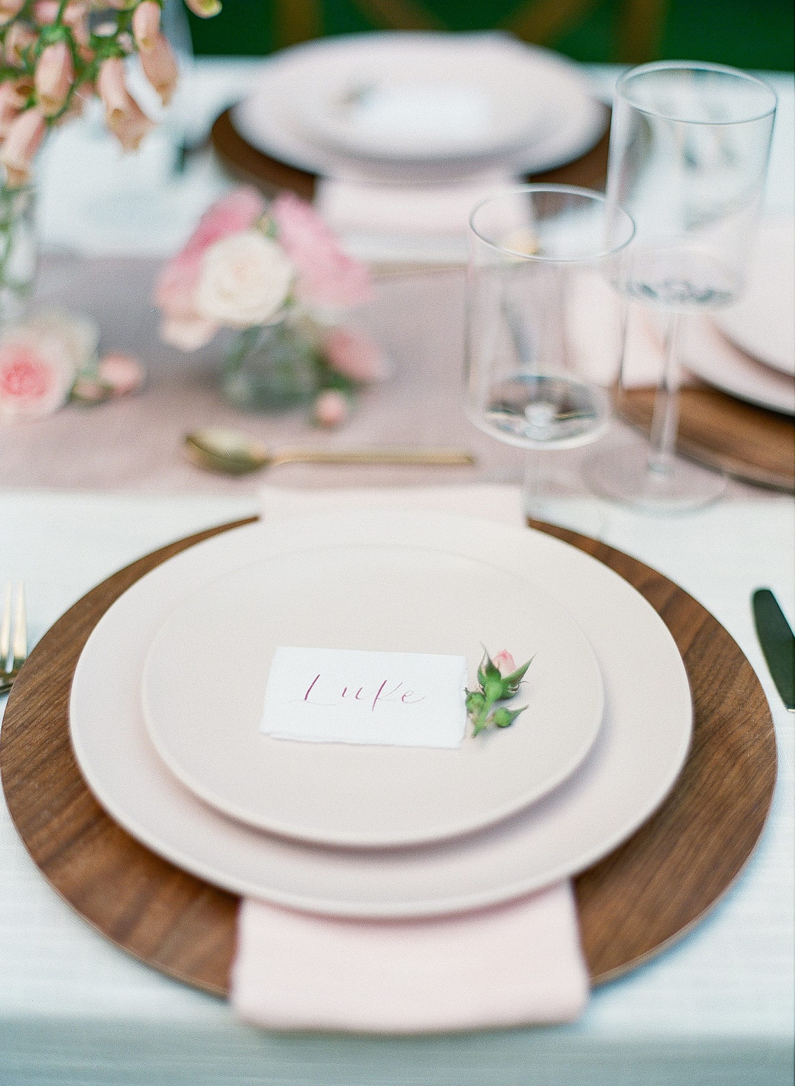Detail of Name Card On Dinner Plates at Wedding Reception Photo 