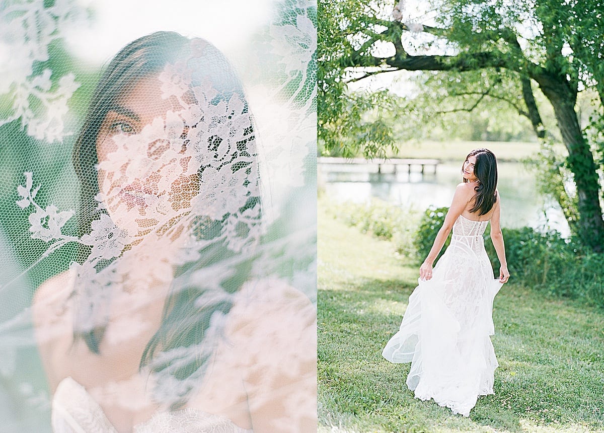 Double Exposure of Bride and Lace and Bride Twirling Photos 
