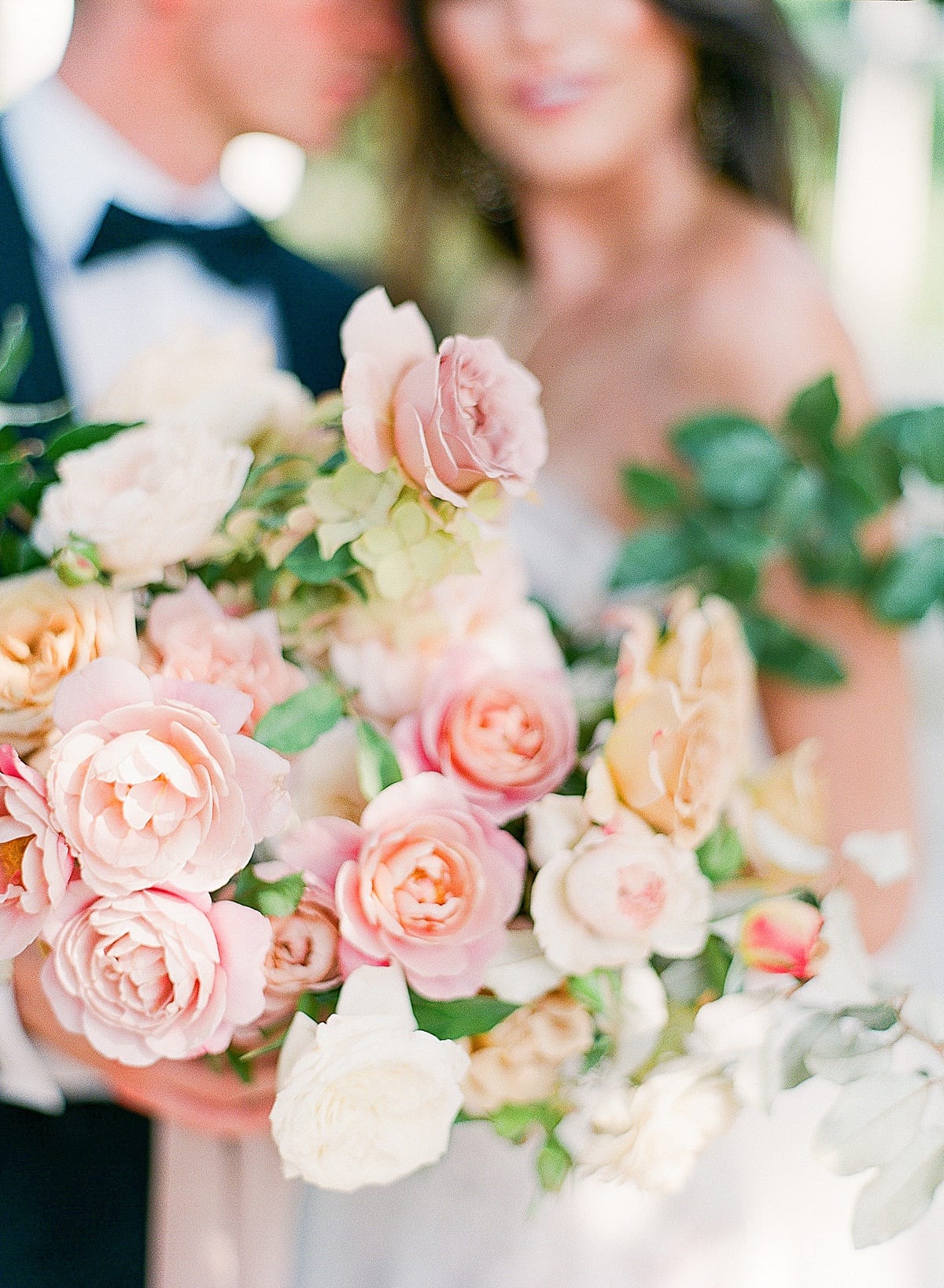 Detail of Pink and Yellow Roses Bouquet Photo 