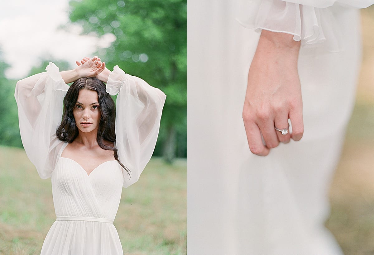Bride with Arms overhead and Detail of Ring on left hand Photos
