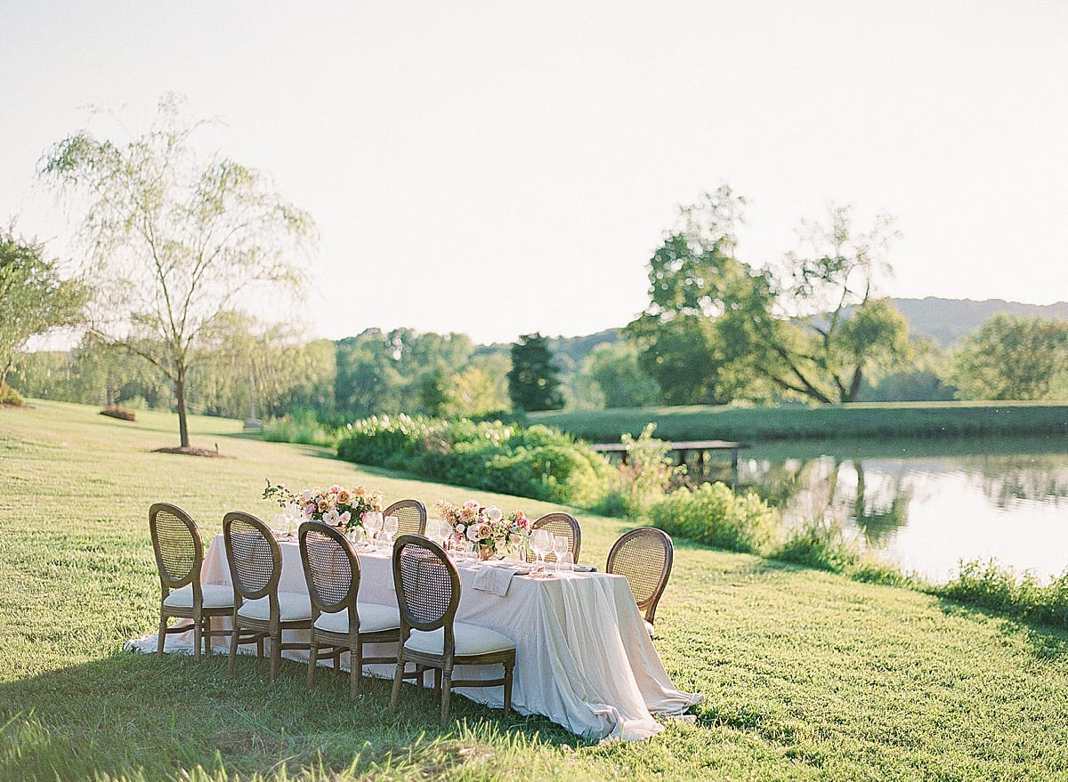 Mint Springs Farm Wedding Venue In Nashville Tennessee Reception Table by Pond Photo 