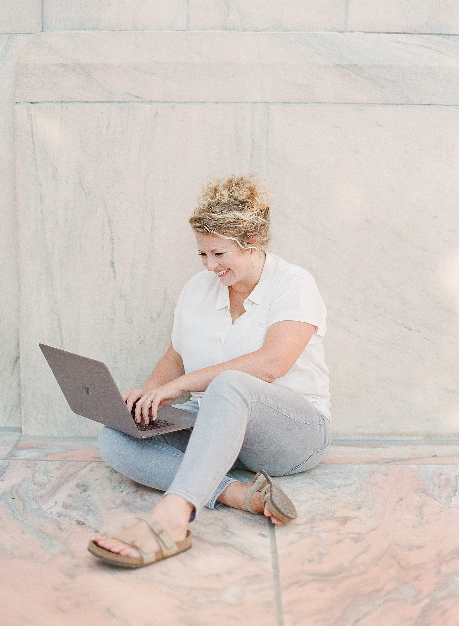 Branding Photography Woman Sitting on Ground Typing On Computer Photo