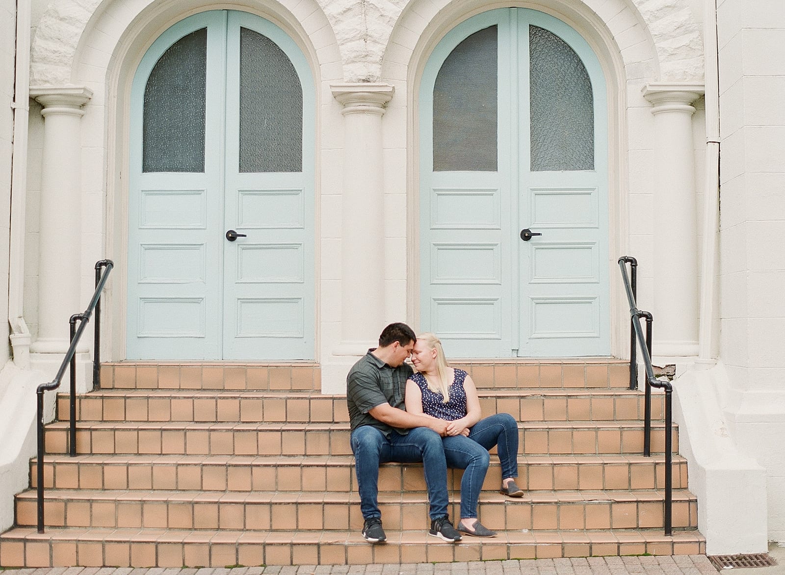 Downtown Raleigh NC Couple Sitting on Stairs Photo