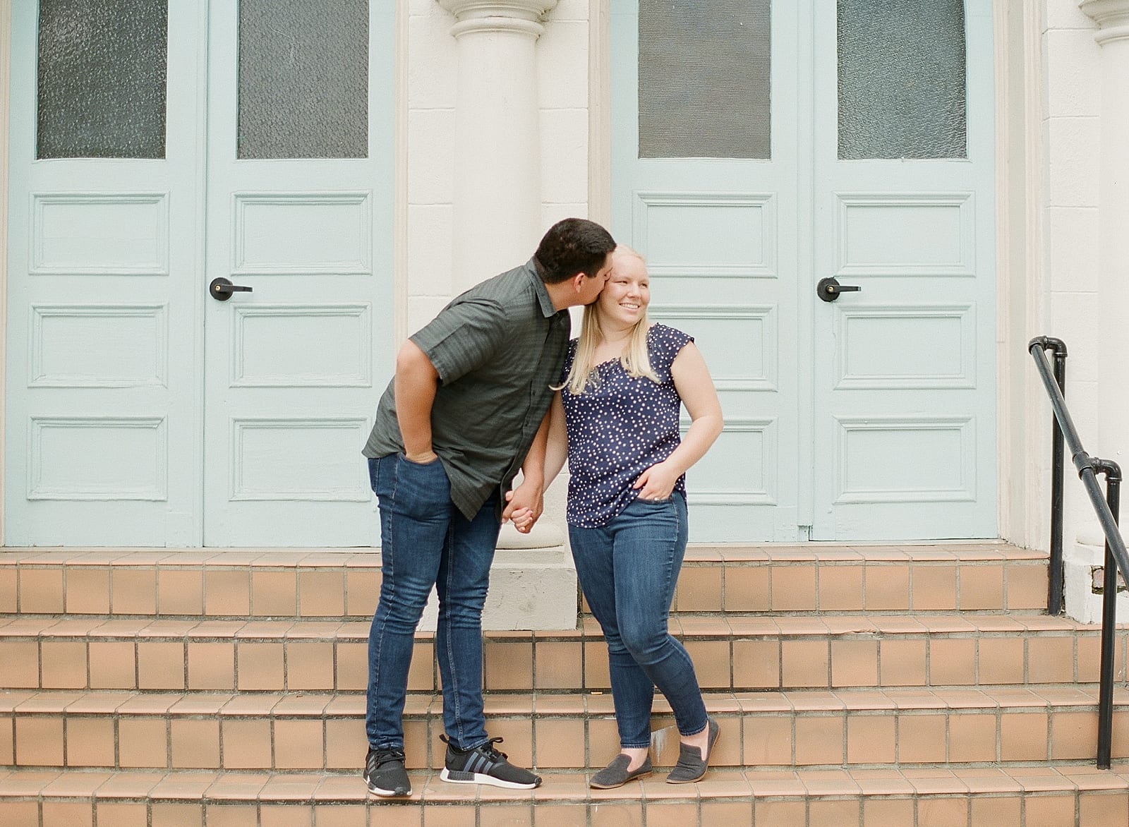 Downtown Raleigh NC Engagement Session Couple on Stairs Photo