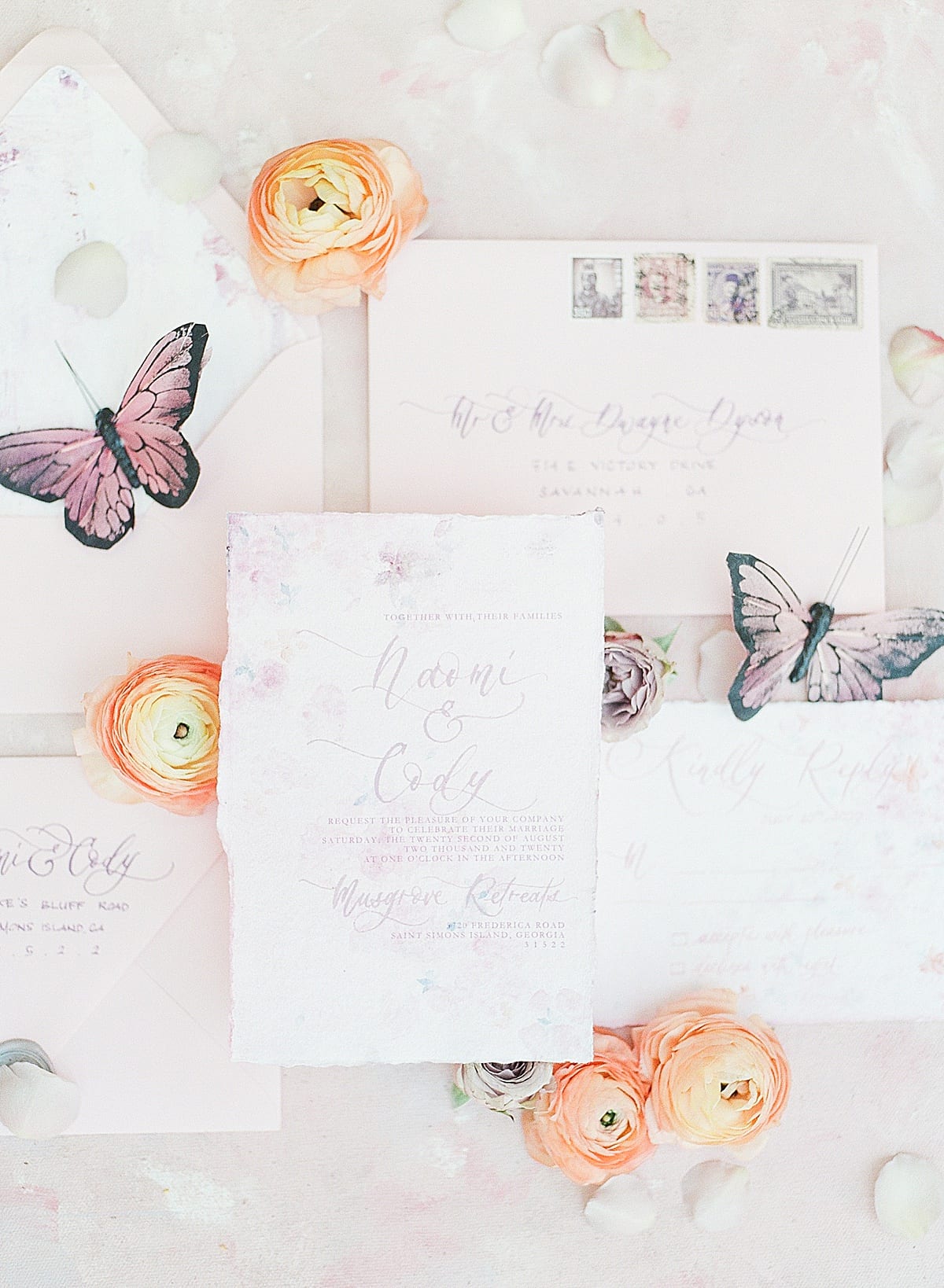 Pastel Wedding Invitation Suite with Butterflies Photo 