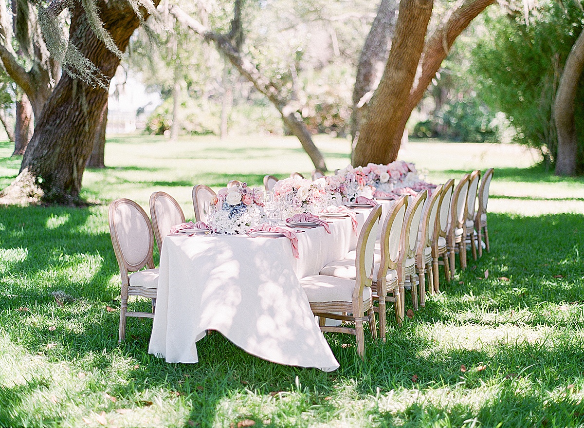 Sea Island Wedding Reception Table Under Mossy Oak Trees Photo 