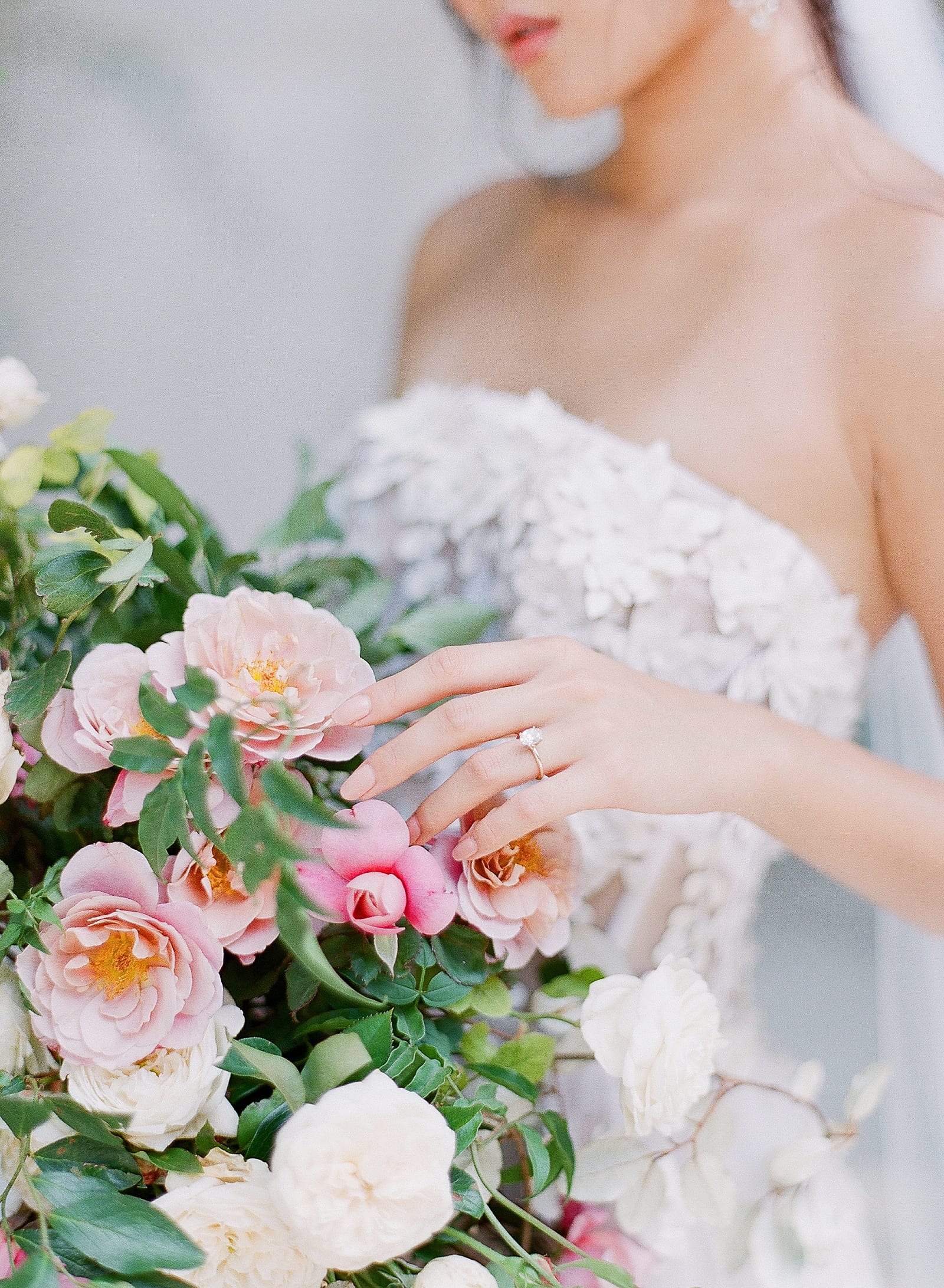 Bride Touching Bouquet with Ring Hand at Swan House Atlanta Photo