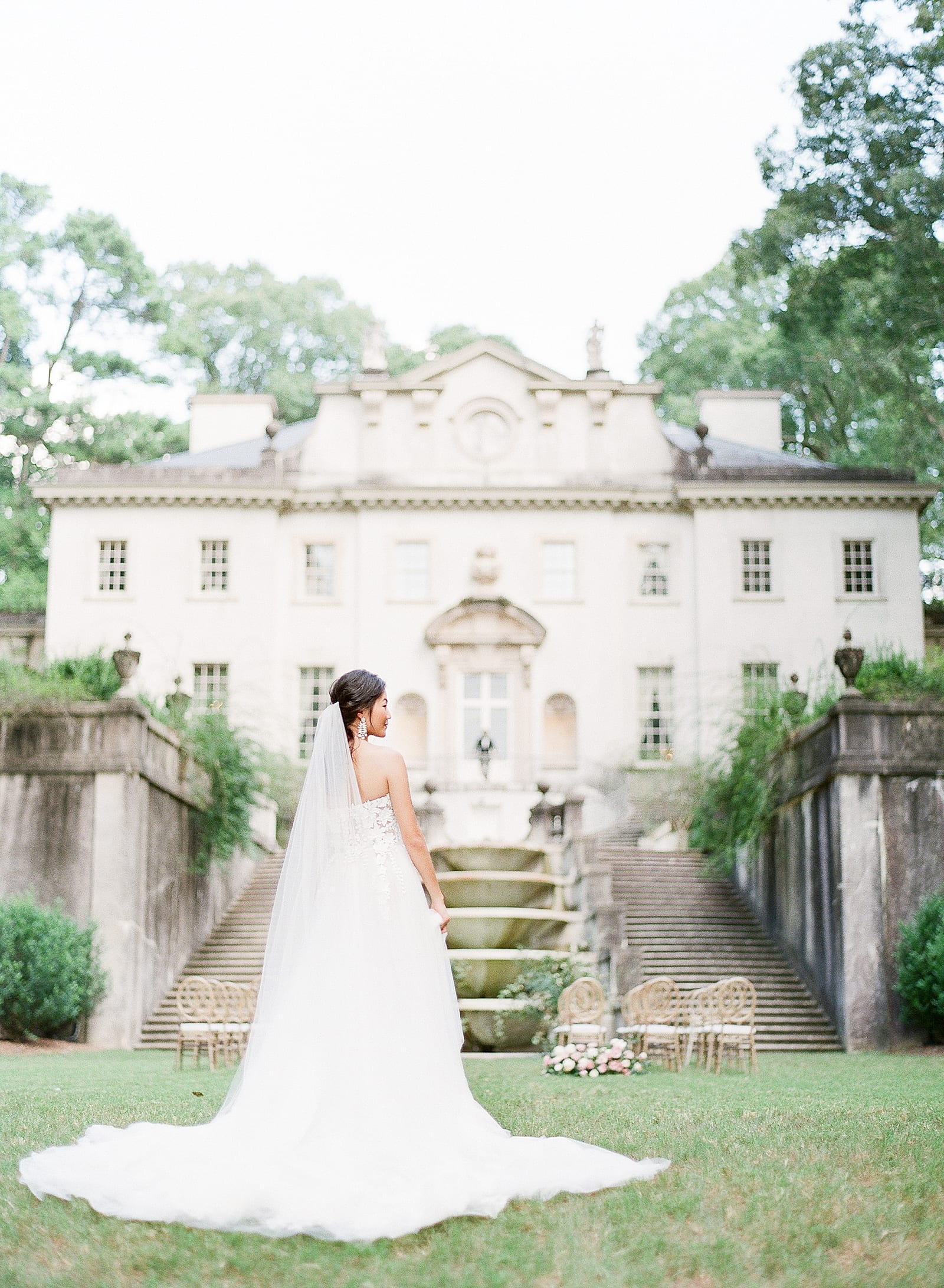 Bride Looking Off at Swan House In Atlanta Photo