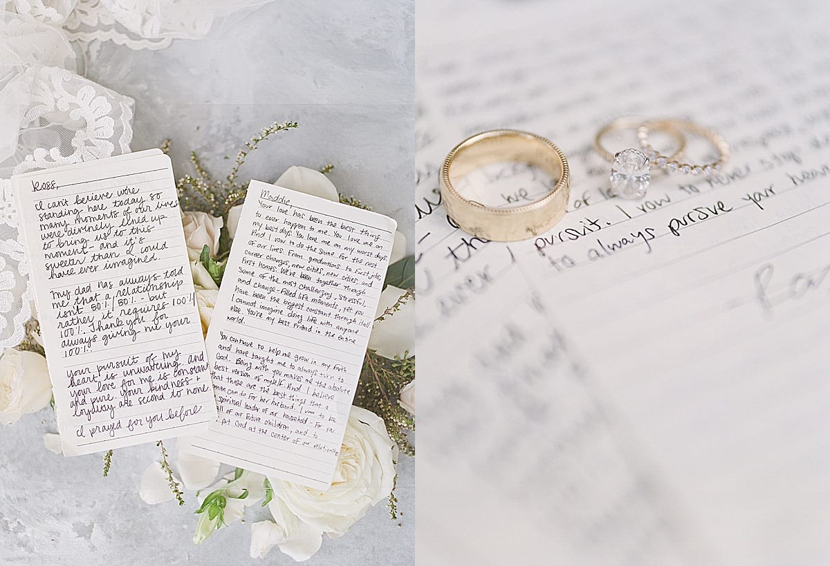 Bride and Groom Handwritten Vows With Flowers and Rings Photos