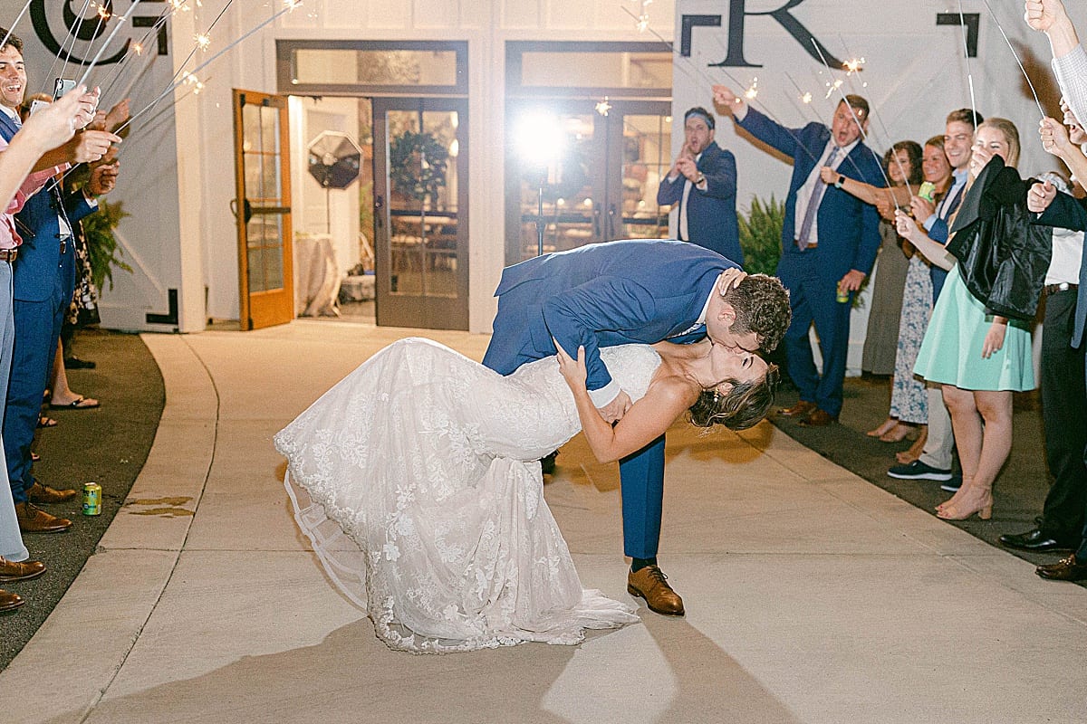 Bride and Groom Sparkler Exit Kiss Photo