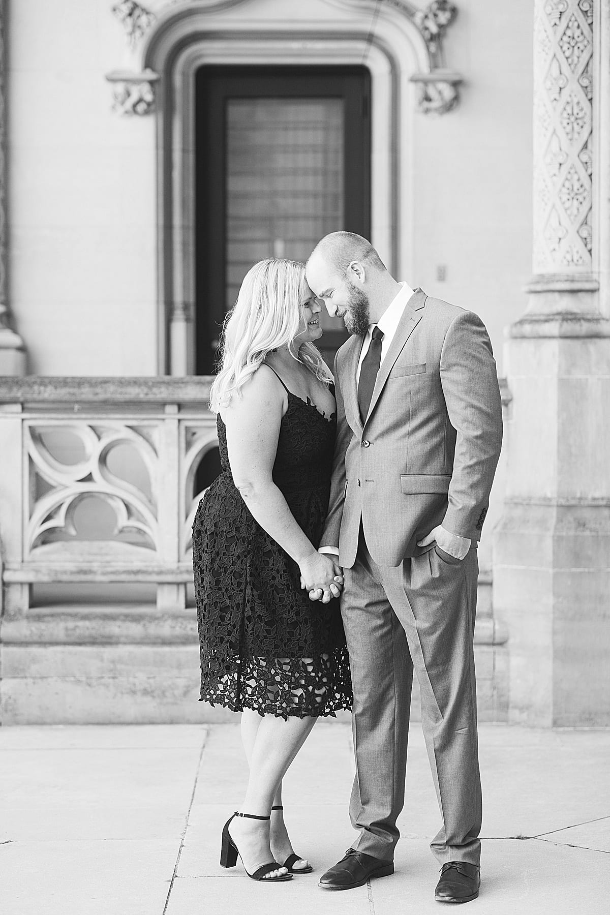 Black and White of Couple Nose to Nose During Family Session at The Biltmore Estate Photo