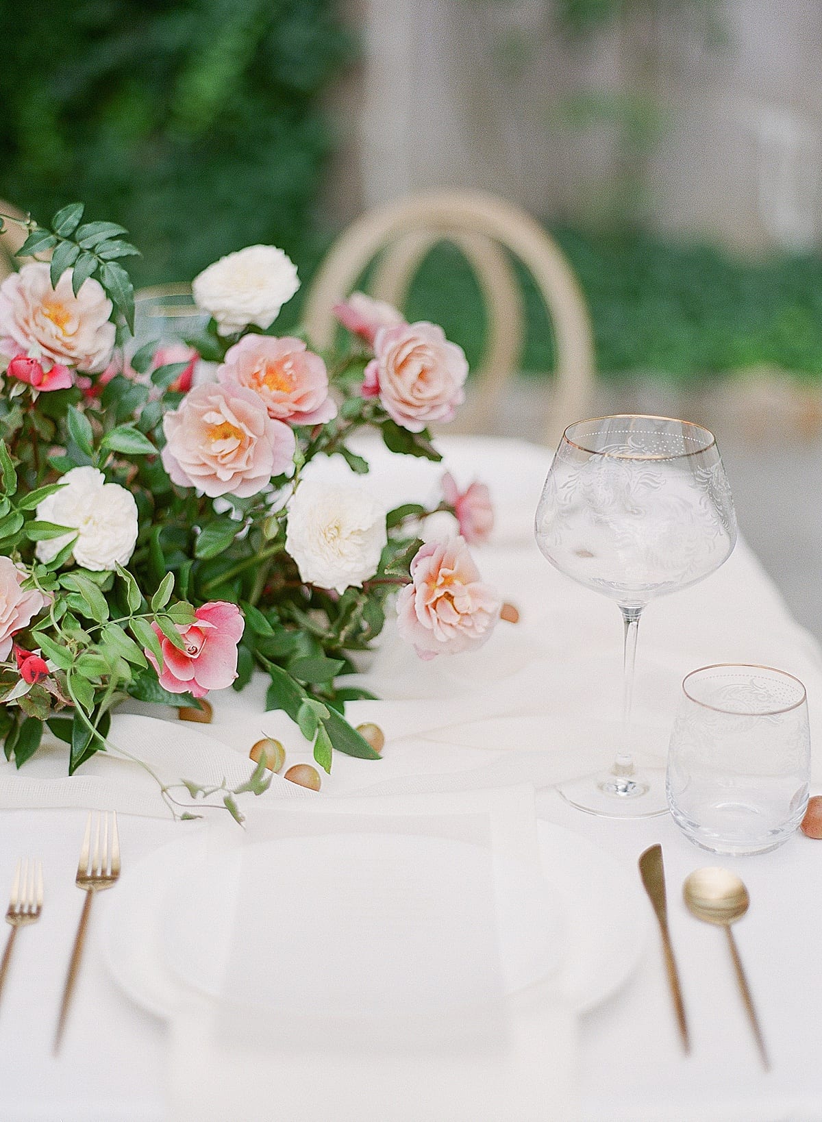 Beautiful Boho Wedding Table Decoration With Olive Branches And Rose Drink  Glasses In Majorca Stock Photo - Download Image Now - iStock